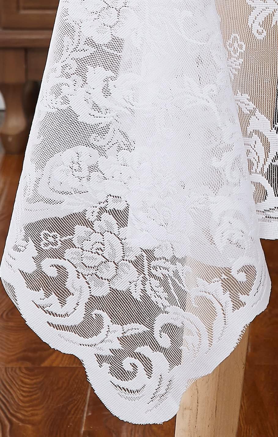 LinenZone White Rectangle Tablecloth for Rustic Vintage Decor. Sheer Lace Works Great As Wedding, Thanksgiving or Christmas Tablecloth (Mia TC 60 x 84, White)