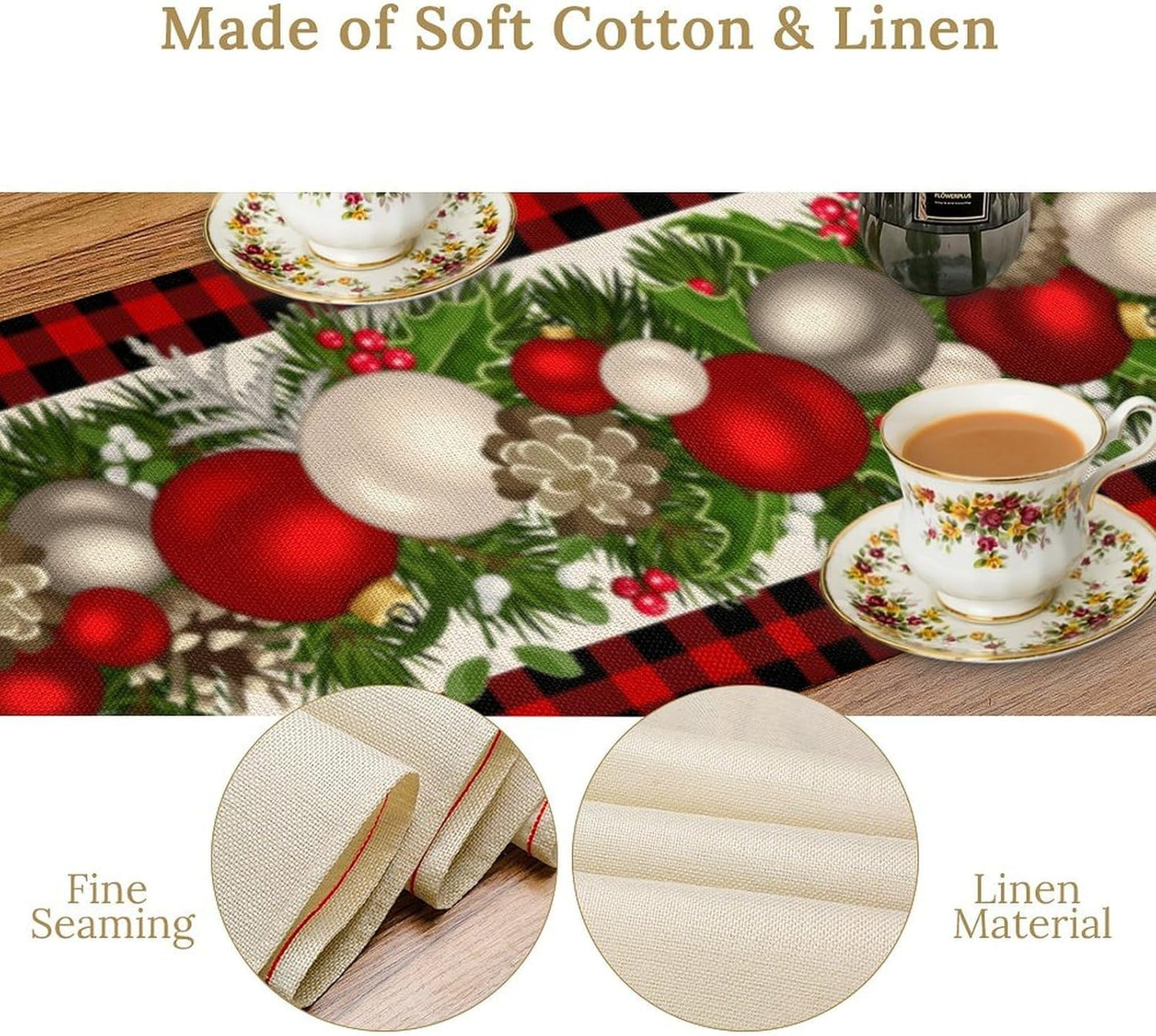 Christmas Table Runner,Seasonal Winter Xmas Holiday Farmhouse Table Cloth Kitchen Dining Table Decoration for Home Party Decor 13x108 Inch