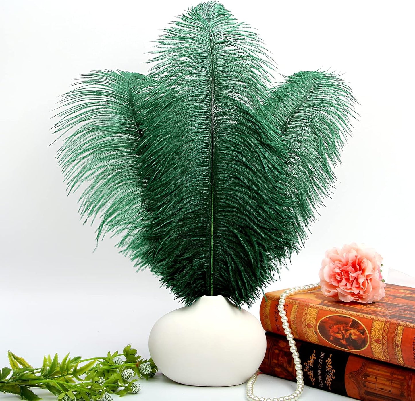 THARAHT Blackish Green Ostrich Feathers 12pcs Large Natural Bulk 14-16Inch 35cm-40cm for Wedding Party Centerpieces Mardi Gras Decoration Feather