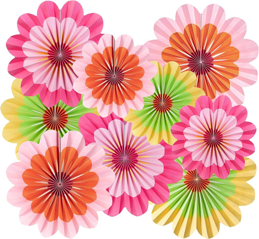 Easy Joy Paper Decorations Hanging Flower Fans - Floral Rainbow Paper Fans for Spring Summer Party, Wedding, Baby Shower - Set of 9