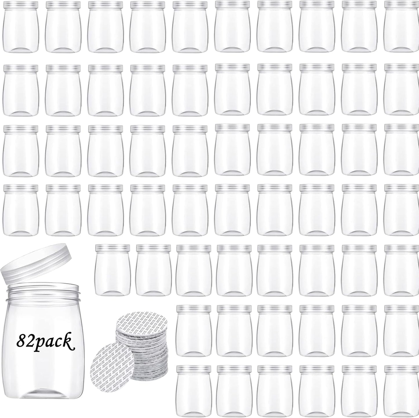 Mini Pudding Jars 82Pack, 5oz/150ml Plastic Favor Jar with Lids, Candy jars,Yogurt Containers with Pressure Sensitive Seal, Mason Jar,Jam,Bath Salt Jars Wedding Favors Honey Pot