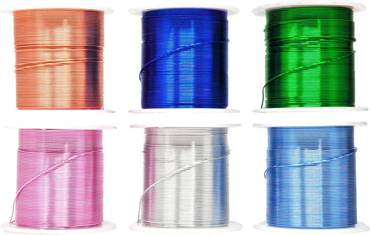 Mandala Crafts 22 Gauge Anodized Aluminum Craft Wire for Jewelry Making - 450 FT Colored Flexible Silver Copper True Blue Pink Ice Blue Green Wire - Bendable for Bonsai Armature Crafting Sculpting