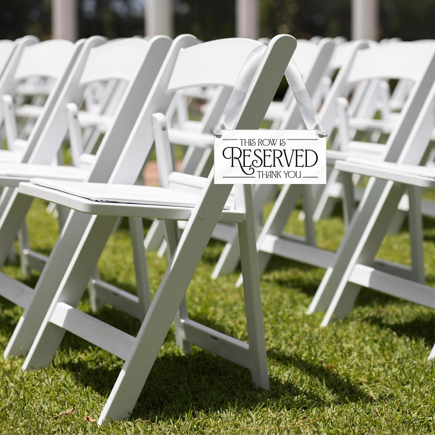 4 pcs Reserved Row Signs for Wedding, Acrylic Reserved Signs for Wedding Decor, 7.75x3.75 Reserve Seating Sign, Hanging Reserve Table Sign for Chairs Pews & Family, Includes Ribbon, Made in USA
