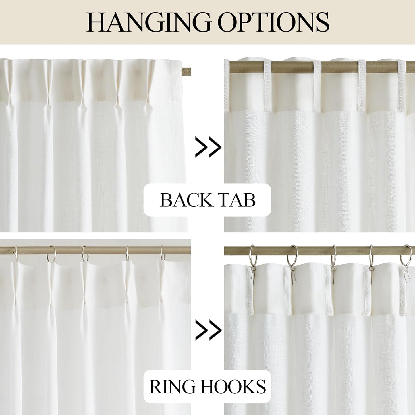 Vision Home White Pinch Pleated Semi Sheer Curtains Textured Light Filtering Window Curtains 90 inch for Living Room Bedroom Patio Rayon Blended Pinch Pleat Drapes with Hooks 1 Panel 80" Wx90 L