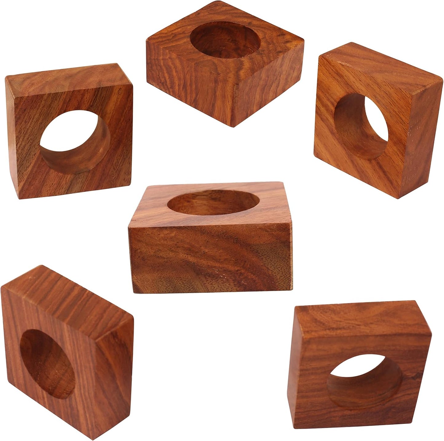 Finely Handcrafted Natural Wood Square Shape Large Size Party Dining Table Napkin Holders in Natural Tone. (Set of 6).
