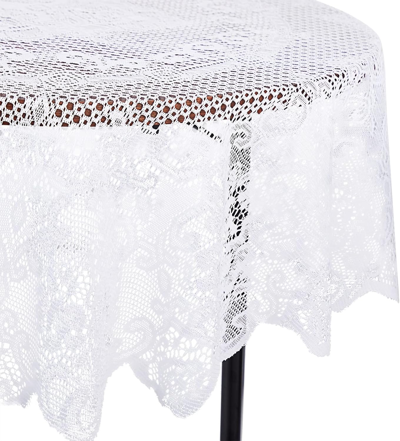 Juvale Round Lace Tablecloth - 59-Inch White Polyester - Scalloped Edge Circle Tablecloth with Floral Overlay & Vintage Decor for Wedding Receptions & Home (Pack of 2)