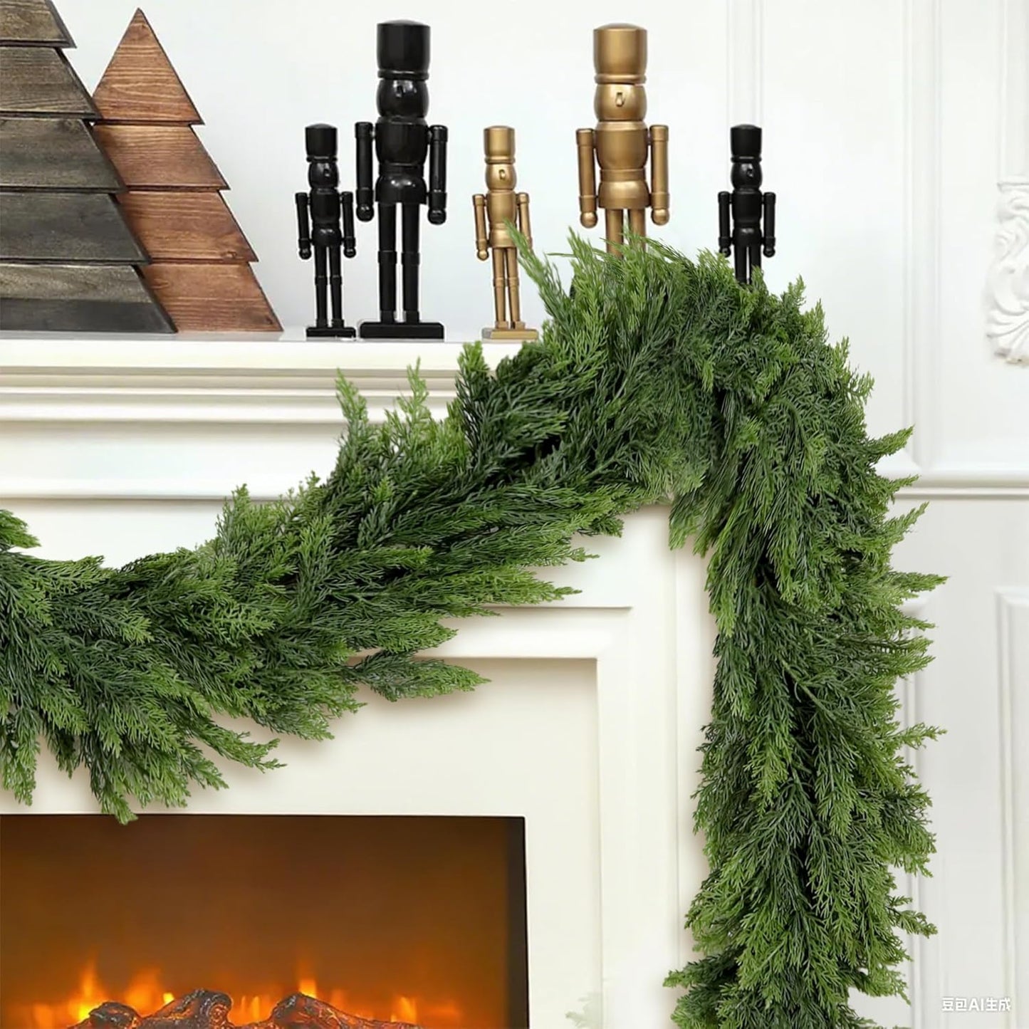6FT Artificial Christmas Cedar Garland, Realistic Greenery Garlands Soft and Thick Cedar Pine Garland for Mantle Table Fireplace Door Stairs Holiday Christmas Decoration Outdoor Indoor(1pcs)
