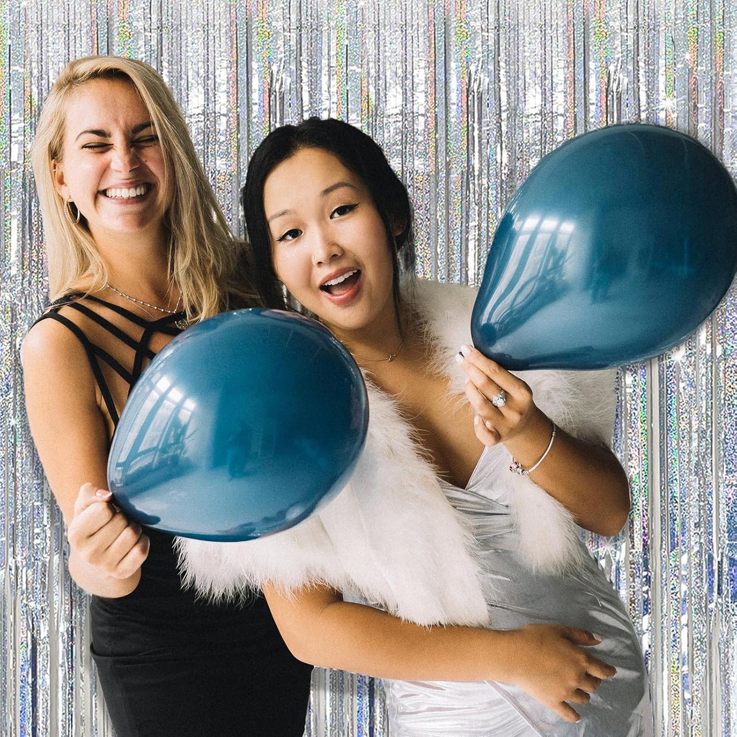 Tinsel Curtain Party Backdrop Silver Birthday Decorations 2 Packs Glitter Foil Fringe Decor Streamers Photo Booth for Christmas Wedding Halloween Graduation Decorations