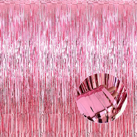 4 Pack Pink Foil Fringe Curtain Backdrop, 3.28Ft x 8.2Ft Metallic Tinsel Foil Fringe Streamer Curtains for Photo Booth Props, Birthday, Wedding, Valentine's Day Decoration Party Supplies New