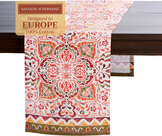 Maison d' Hermine Table Runner 100% Cotton Single Layer Table Runners 72 inches Long for Thanksgiving Christmas Decorations Home Kitchen Dining Party Wedding (Damask, 14.5" x 72")
