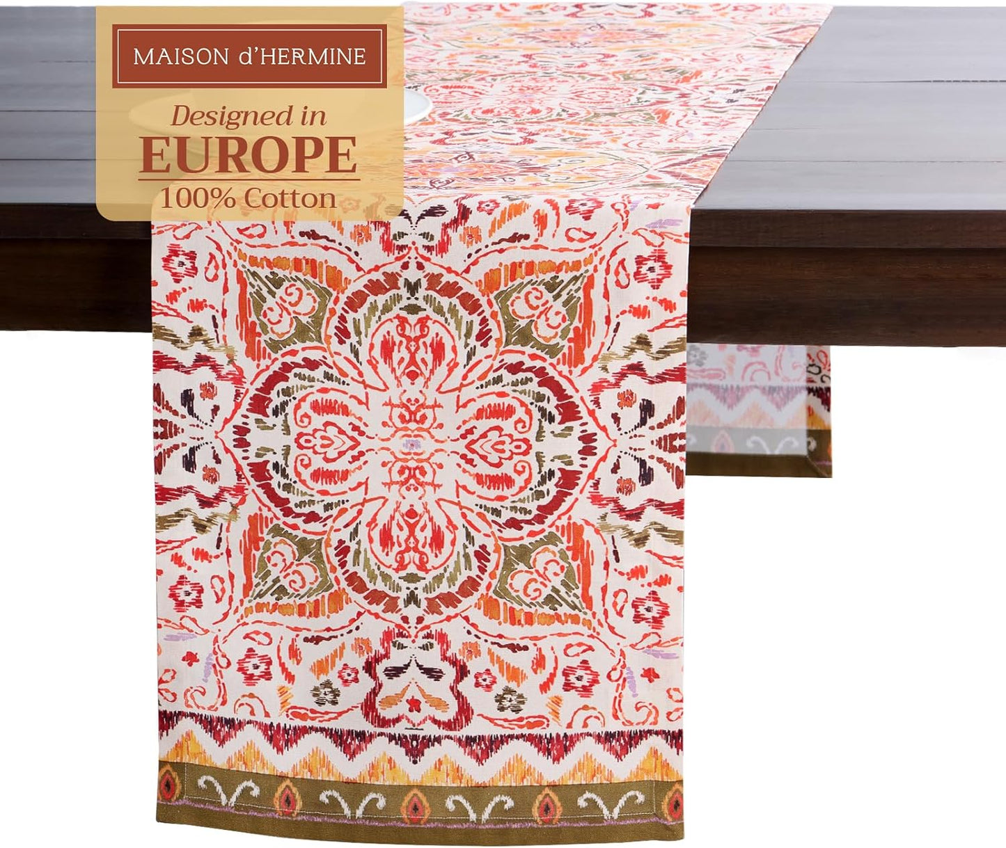 Maison d' Hermine Table Runner 100% Cotton Single Layer Table Runners 108 inches Long for Thanksgiving Christmas Decorations Home Kitchen Dining Party Wedding (Damask, 14.5" x 108")