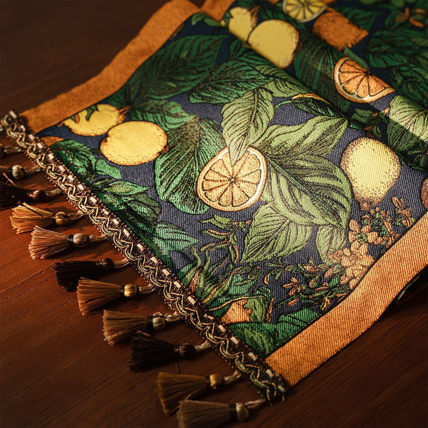 13×72 Inch Table Runner, Retro-Luxury Tassels Series for Kitchen Dining Table Holiday Decoration (Lemon Garden)