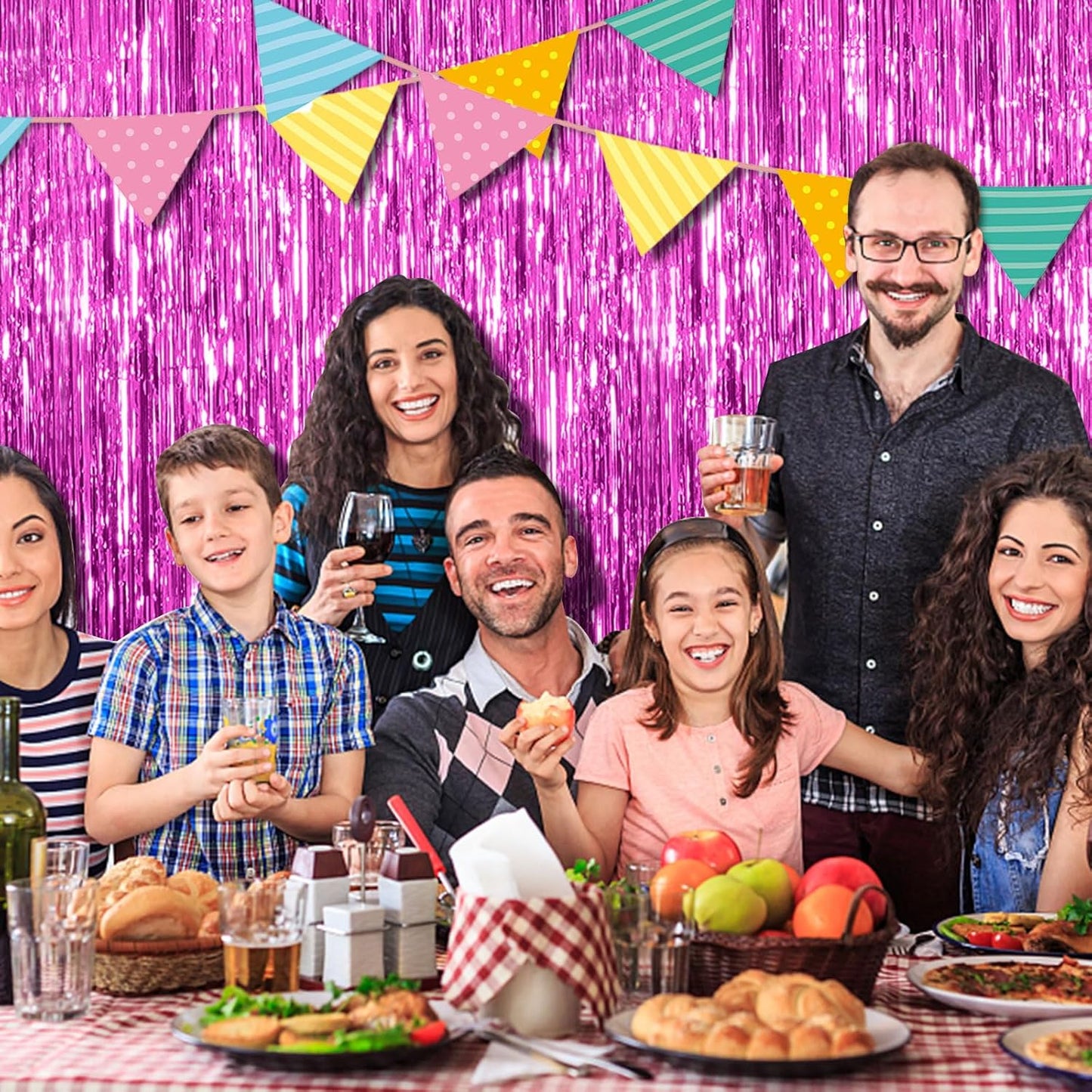 20 Pack Hot Pink Party Decorations - Tinsel Curtain Streamers Foil Fringe Backdrop for Birthday, Christmas, Bachelorette, Graduation, Fiesta Photo Booth