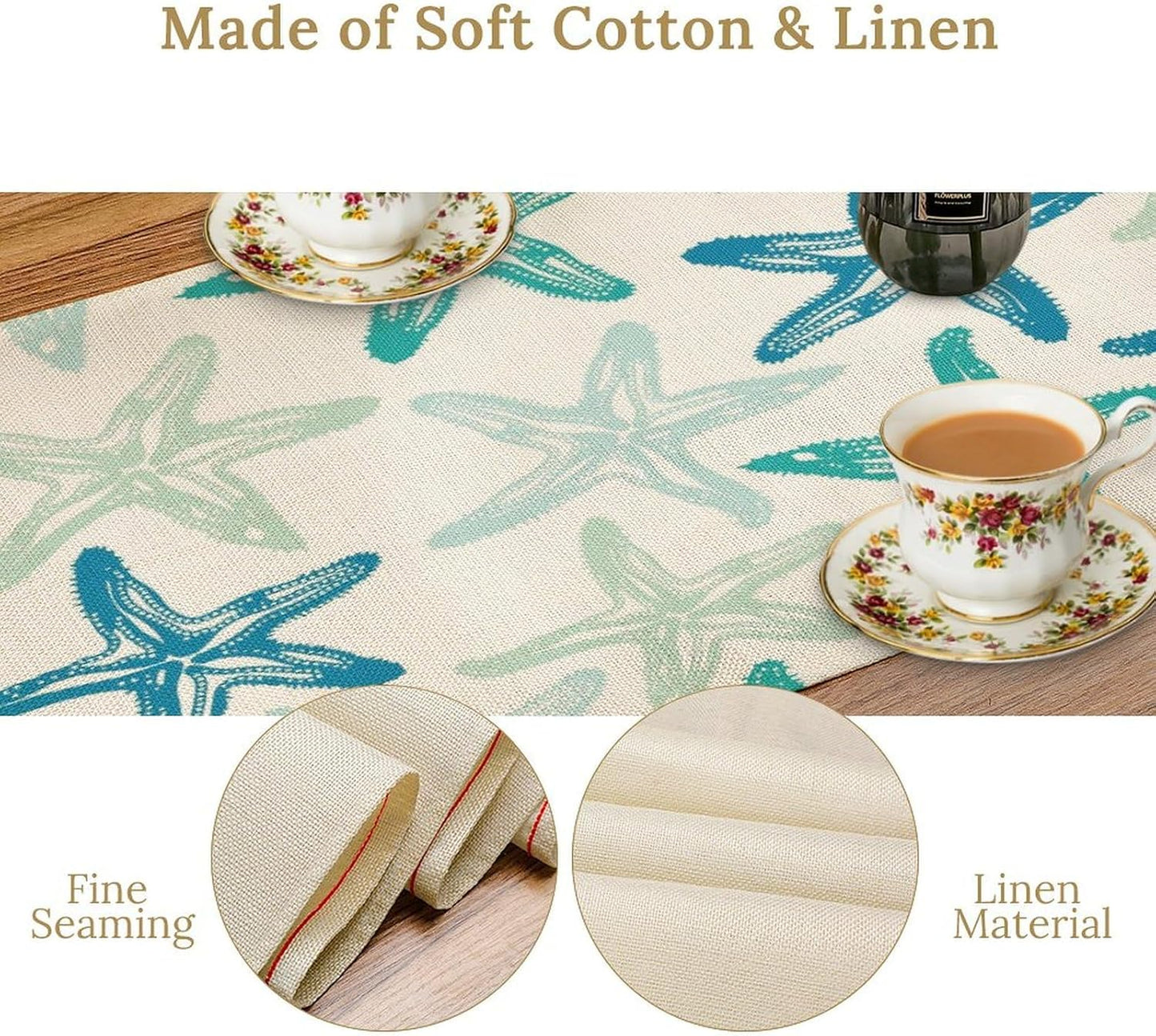 Starfish Plaid Table Flag Green Plaid and Marine Life Starfish Kitchen Table Flag Suitable for Birthday Party Restaurant Decoration Outdoor Picnic 13x36 Inch