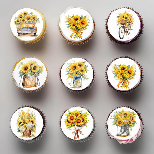 36 Pack Edible Sunflowers Cupcake Toppers Wafer Paper Floiwers Cupcake Picks Edible Yellow Sun Flower Cake Decor for Sunflower Theme Party Wedding Baby Shower Birthday Supplies (Round)