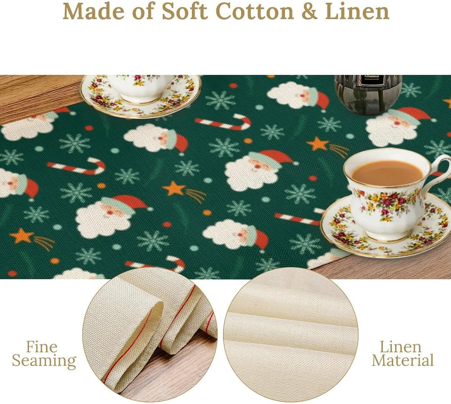 Christmas Table Runner,Seasonal Winter Xmas Holiday Green Table Cloth Kitchen Dining Table Decoration for Home Party Decor 13x90 Inch