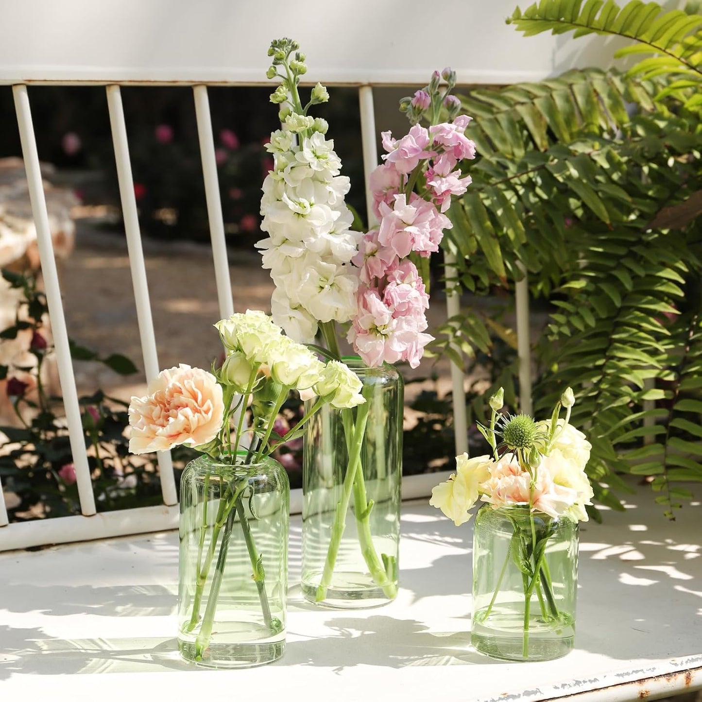 12Pcs Bud Vases Set, Glass Flower Vase for Centerpieces, Small Vases for Flowers, Decor Centerpiece for Bathroom, Decorative Vases for House Warming(Green)