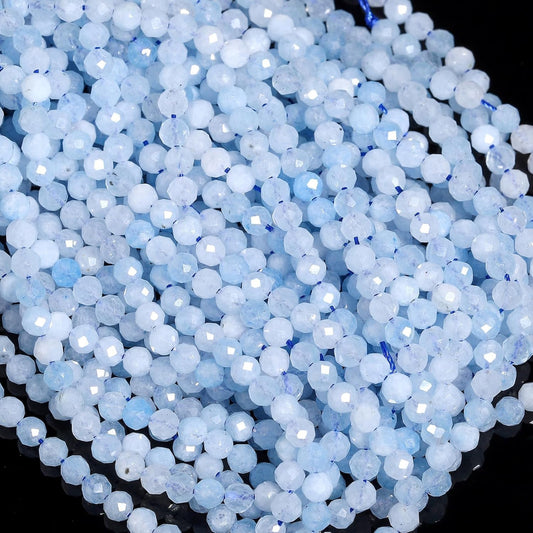 Song Xi 90pcs 4mm Natural Aquamarine Gemstone Beads Faceted Round Loose Stone Beads for Jewelry Making