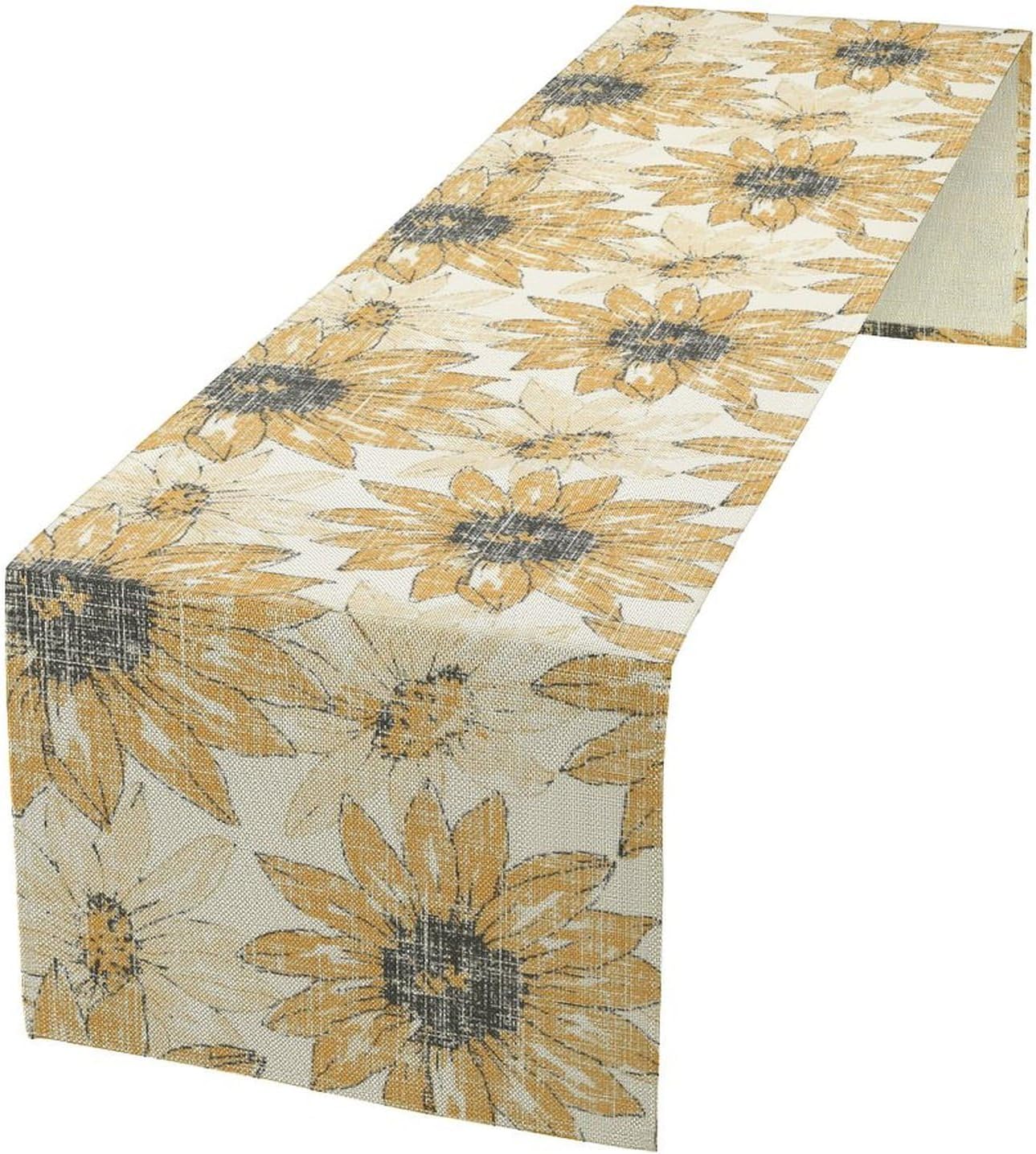 Chrysanthemum Vintage Floral Table Runner, Elegant Grunge Orange Sunflower Spring Summer Elegant Pattern Artichokes Flower Table Runner for Party Kitchen Dining Living Room Decor, 13x120 Inch