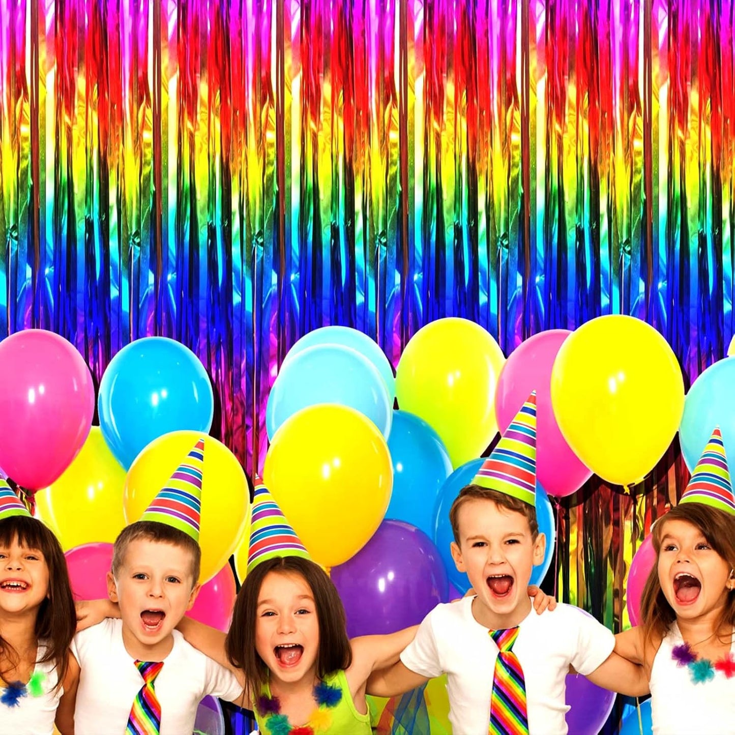 4 Pack Rrainbow Foil Fringe Curtain Backdrop, 3.28Ft x 9.84Ft Colorful Metallic Tinsel Streamers Curtains for Party, Photo Booth Props, Birthday, 2022 Graduation Supplies, One Size