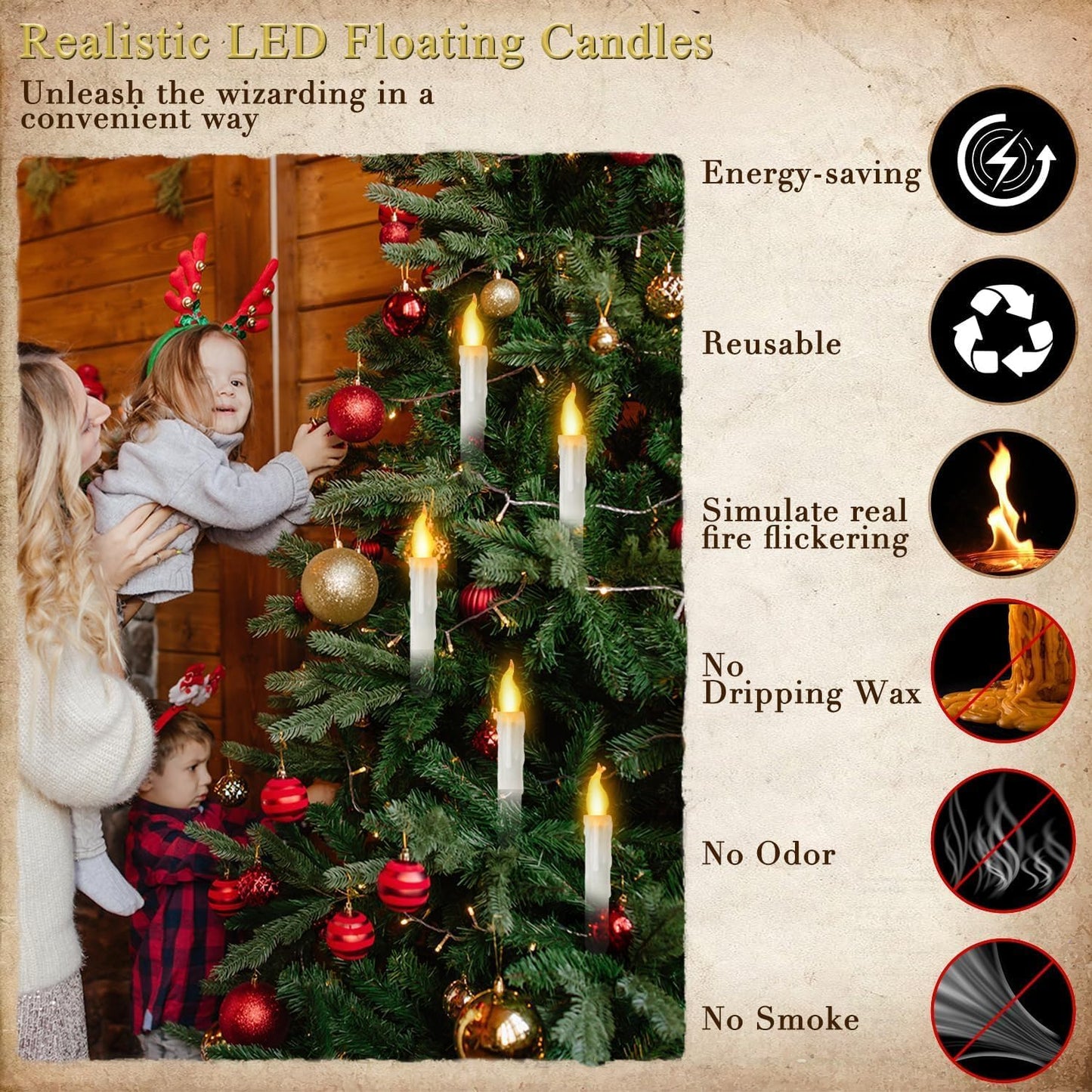 Halloween Decorations, Floating Candles with Magic Wand & 6H Timer Function,12 PCS Hanging Battery Operated Flickering Flameless Candles for Halloween Decor, Chrismas Party, Birthday, Wedding, Church