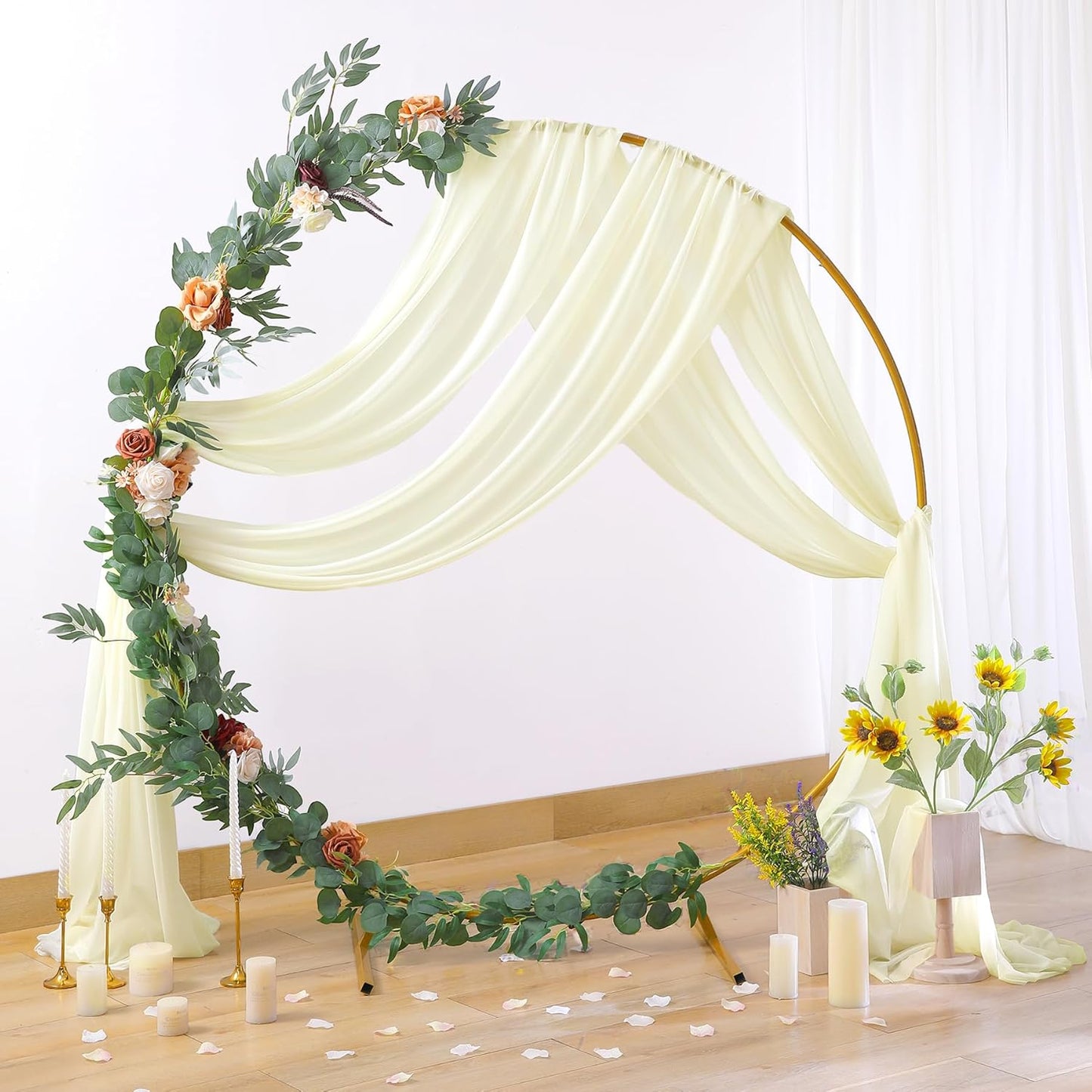 2 Panels Wedding Arch Draping Fabric Ivory Sheer Backdrop Curtain Arch Drape for Wedding Ceremony Reception,Bridal Shower Party Decorations 28" X 19ft