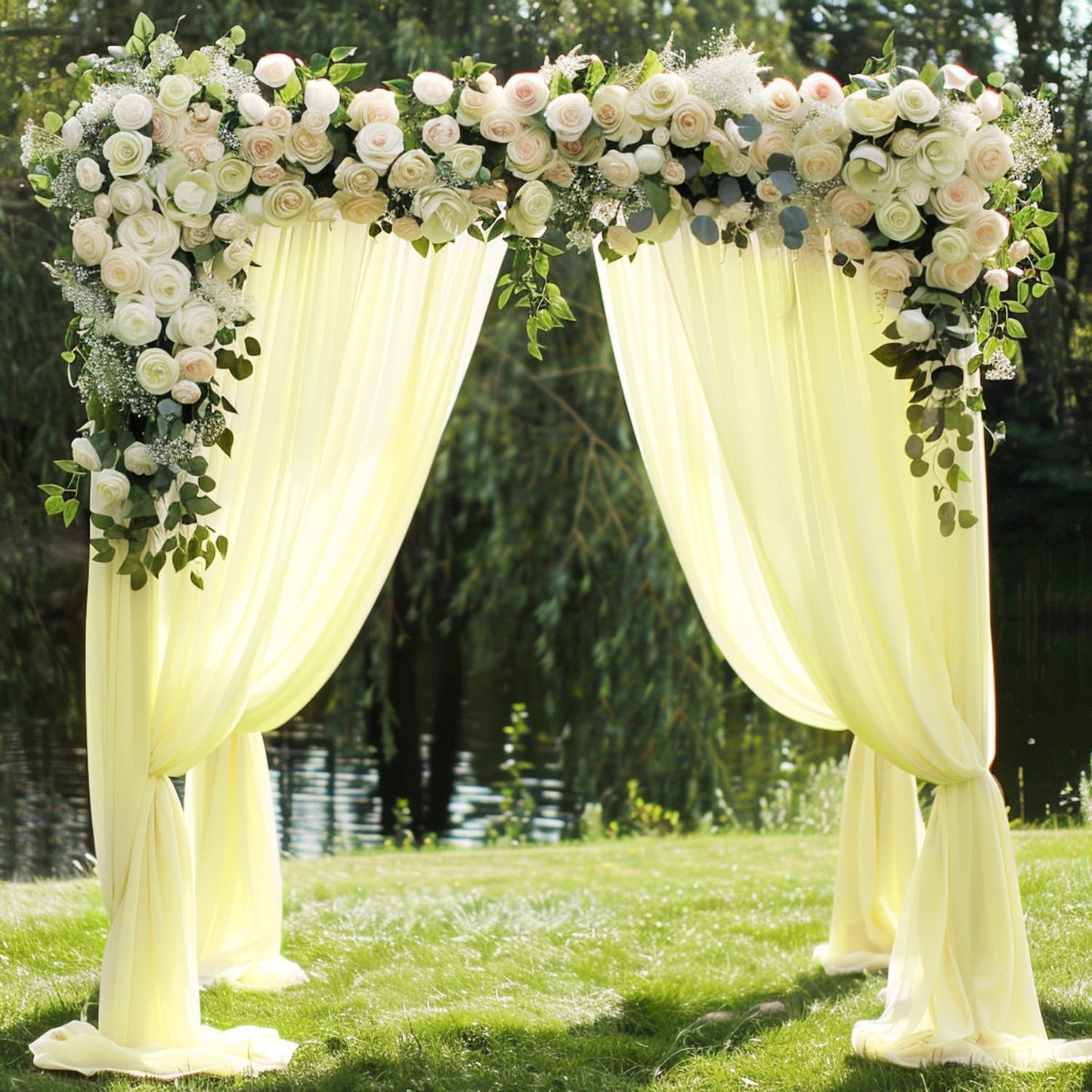 Wokceer Wedding Arch Draping Fabric 28.7" x 20FT Beige Sheer Drapes Backdrop for Wedding Ceremony, Birthday Party, Bridal Shower Decoration