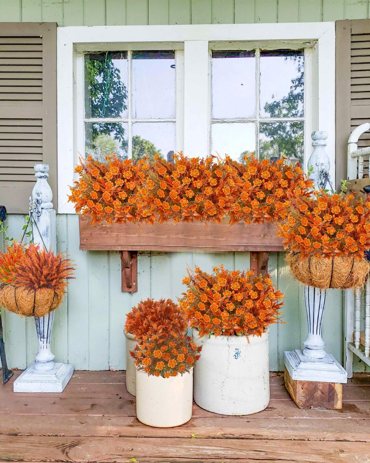 40 Pcs Artificial Fall Flowers Outdoor Faux Fall Plants UV Resistant Fall Flower Decorations for Home Front Porch Farmhouse Office Birthday Party Table Centerpiece Harvest