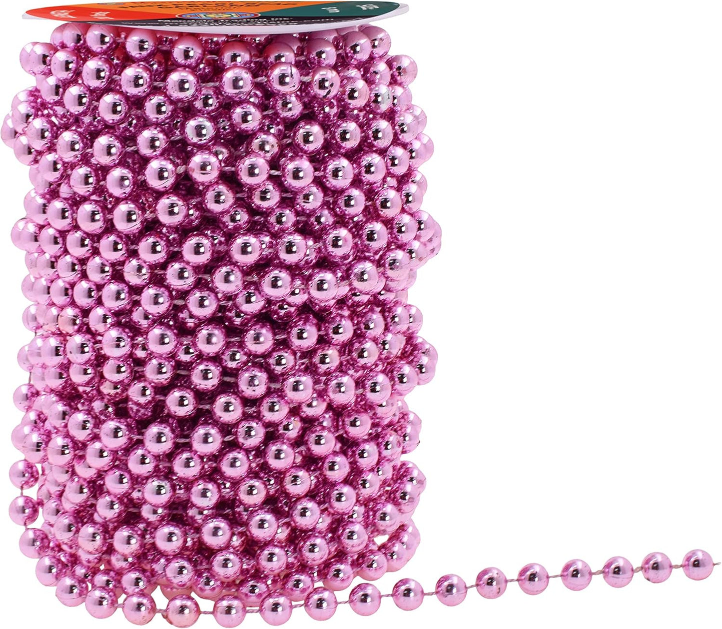Mandala Crafts 8mm Faux Pink Pearl Beads Roll - 20 Yards Strand of Fake Pearls Chain Garlands Spool String for Christmas Tree, Wedding, Party, Vases, DIY Decoration