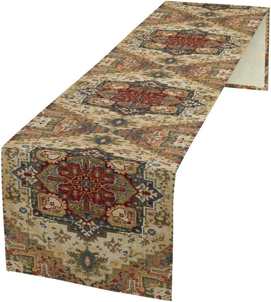 Boho Bohemia Style Table Runner, Vintage Yellow Brown Retro Flower Rustic Country Style Floral Print Pattern for Home Kitchen Table Decor Dining Coffee Room Garden Party Decor 13x120in