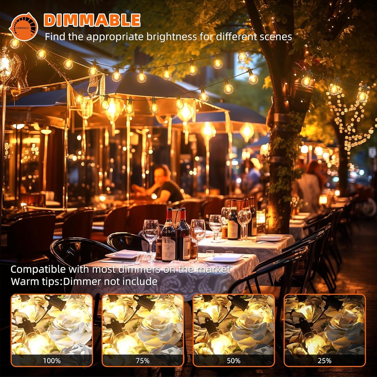 Kawaya 200FT Outdoor String Lights - LED Waterproof Patio Light for Outside with 100+4 G40 Globe Blubs - Shatterproof Hanging Lights for Porch Bistro Backyard Gazebo Balcony Cafe