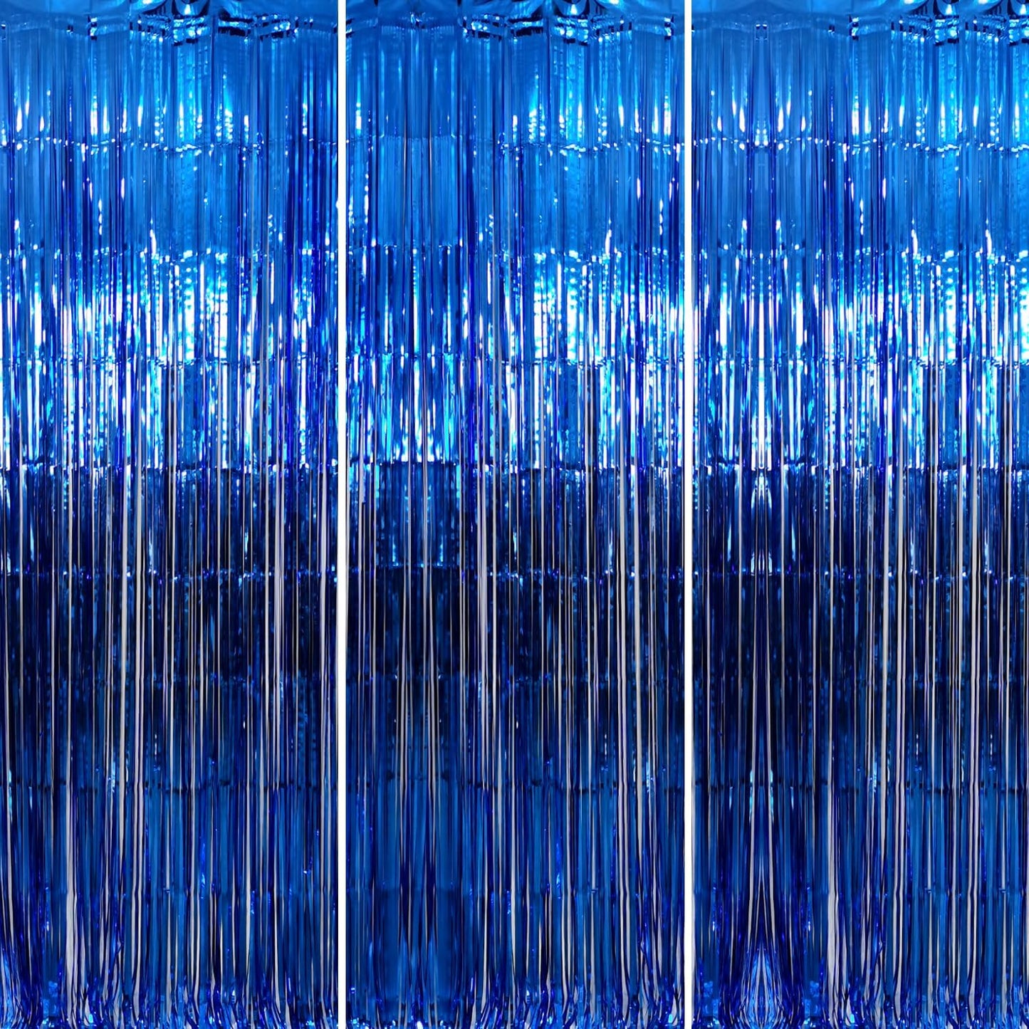 GOER 3.2 ft x 9.8 ft Metallic Tinsel Foil Fringe Curtains Party Photo Backdrop Party Streamers for Birthday,Graduation,New Year Eve Decorations Wedding Decor (Navy Blue,3 pcs)