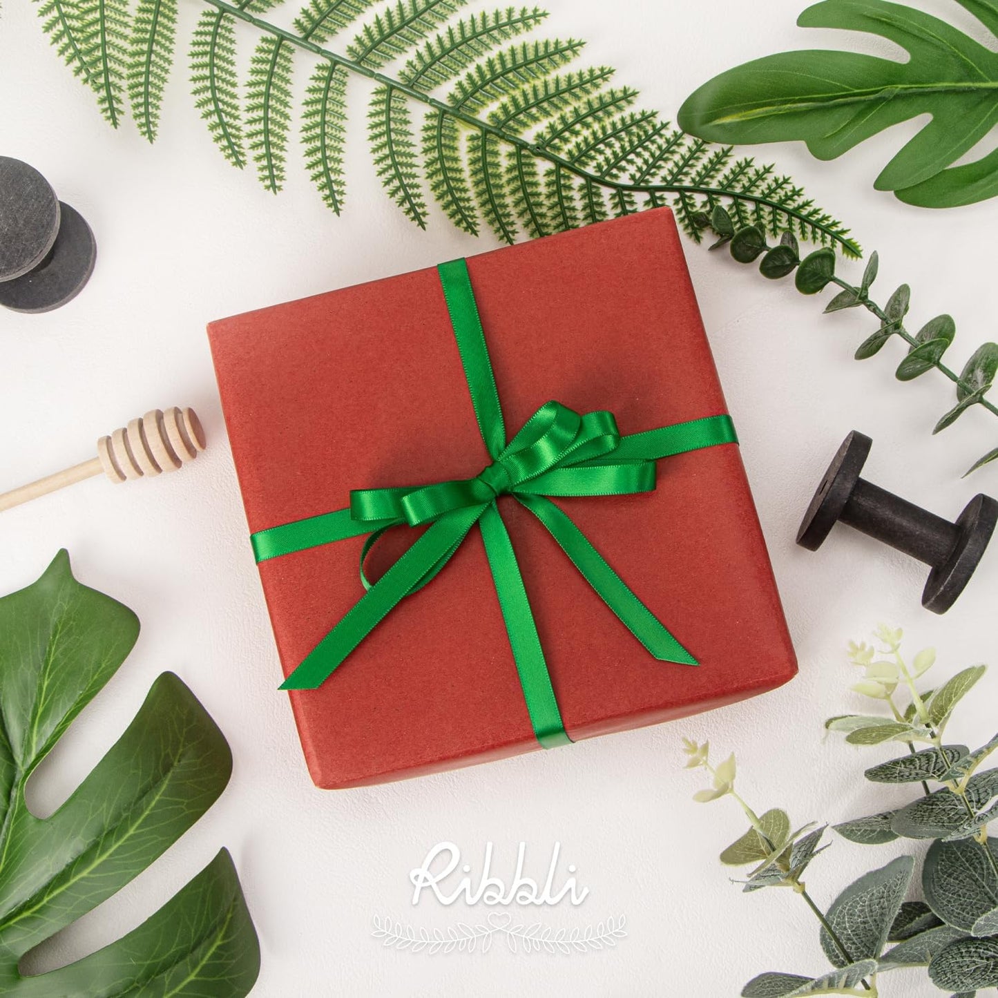 Ribbli Double Faced Emerald Green Satin Ribbon,3/8” x Continuous 25 Yards,Use for Bows Bouquet,Gift Wrapping,Floral Arrangement