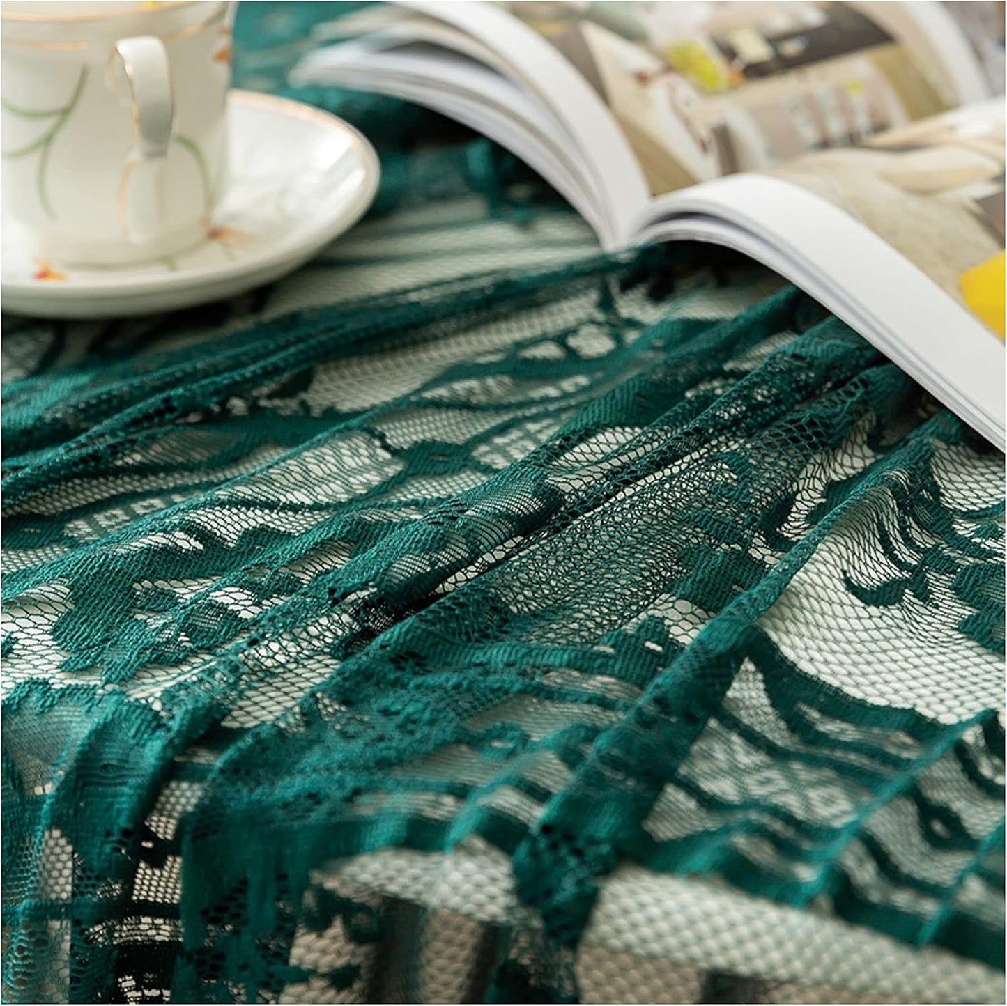 Gorgeous Round Lace Tablecloth,Vintage Floral Embroidered Table Cloths, Chic Round Table Cover for Wedding Banquet HolidayDinner Tables 60INCH (Vintage Green)