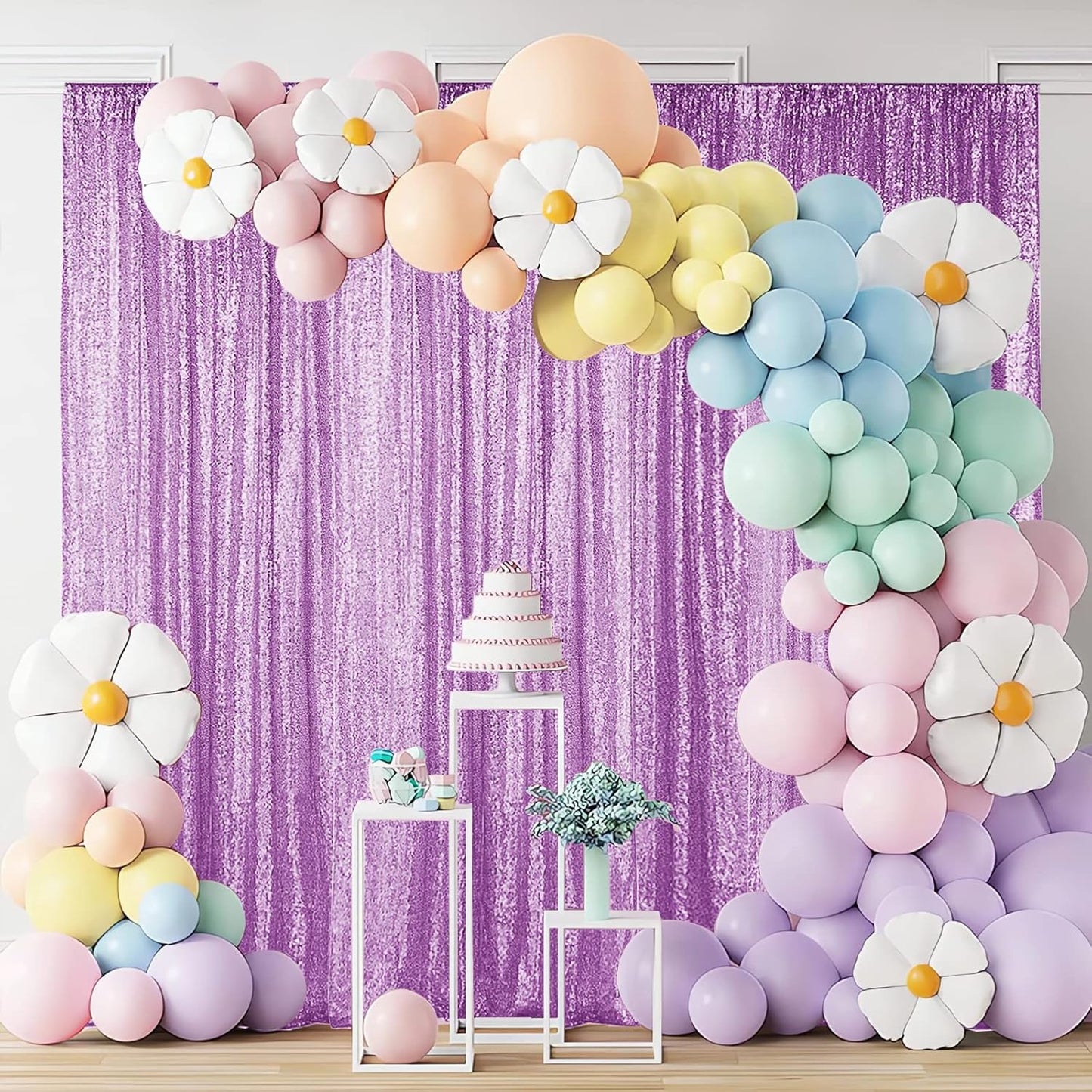 Hahuho Lavender Sequin Backdrop Curtain, 4PCS 2FTx8FT Glitter Backdrop Curtain for Parties, Christmas, Wedding, Party Decoration（4 Panels, 2FT x 8FT, Lavender