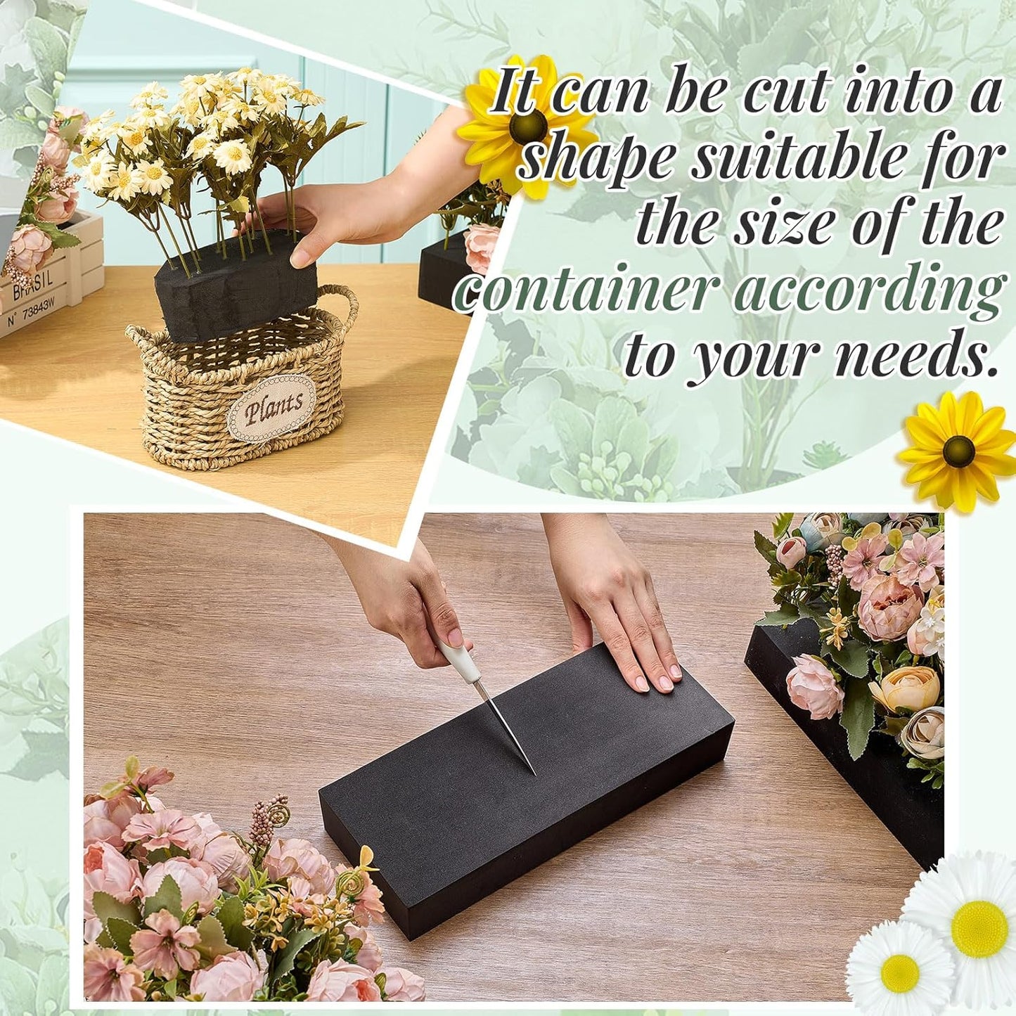 Lallisa 4 Pcs Reusable Floral Foam Blocks Water Weather Resistant Dry Floral Foam for Artificial Flower Arrangements Outdoor Flower Boxes Hanging Planters Wedding Home Decor (11.8 x 4.7 x 2'',Black)