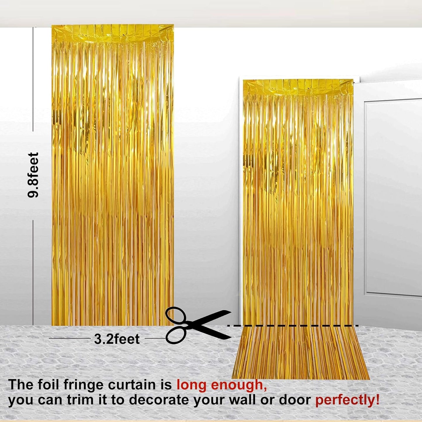 2 Pack 3.28 ft x 6.56 ft Golden Tinsel Curtain Party Backdrop Decorations, Metallic Foil Fringe Backdrop Door for Halloween, Christmas, Birthday Graduat