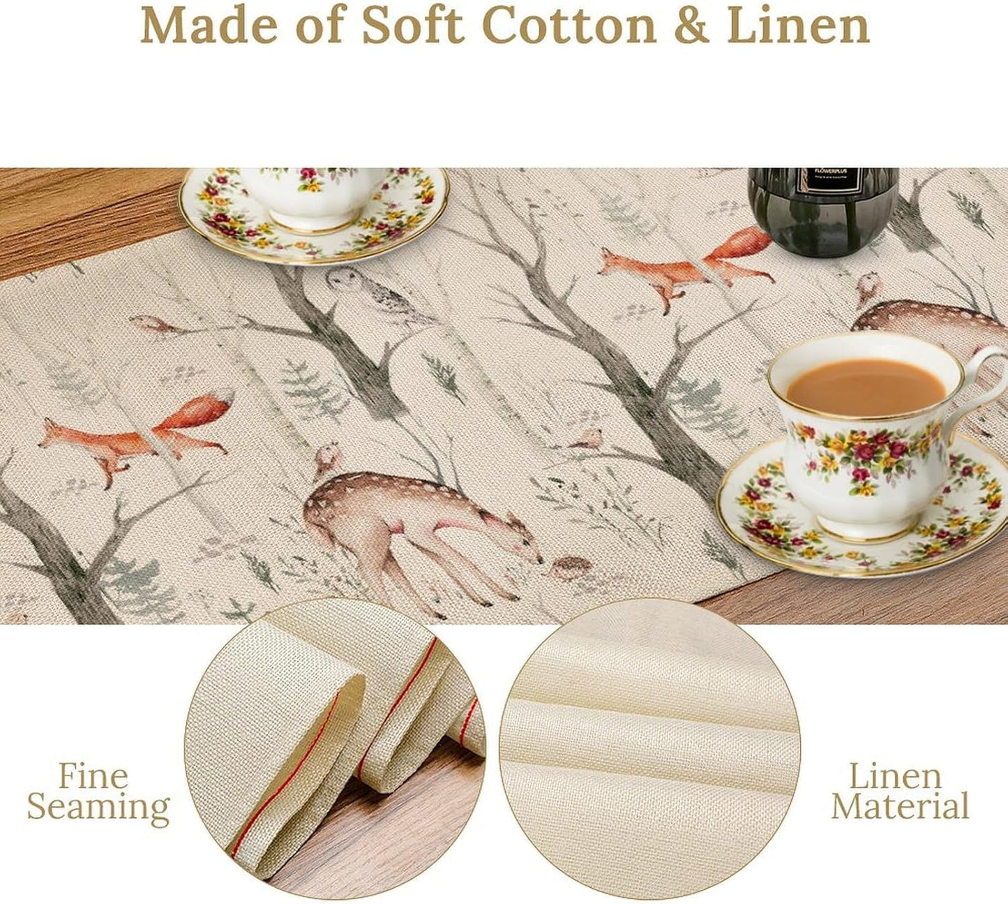 Rustic Woodland Table Runner, Farmhouse Forest Animals Country Lodge Wild Animals Fox Rabbits Table Center Decor for Home Kitchen Dining Patio Holiday Party Indoor Table Decorations, 13"x108" Inch