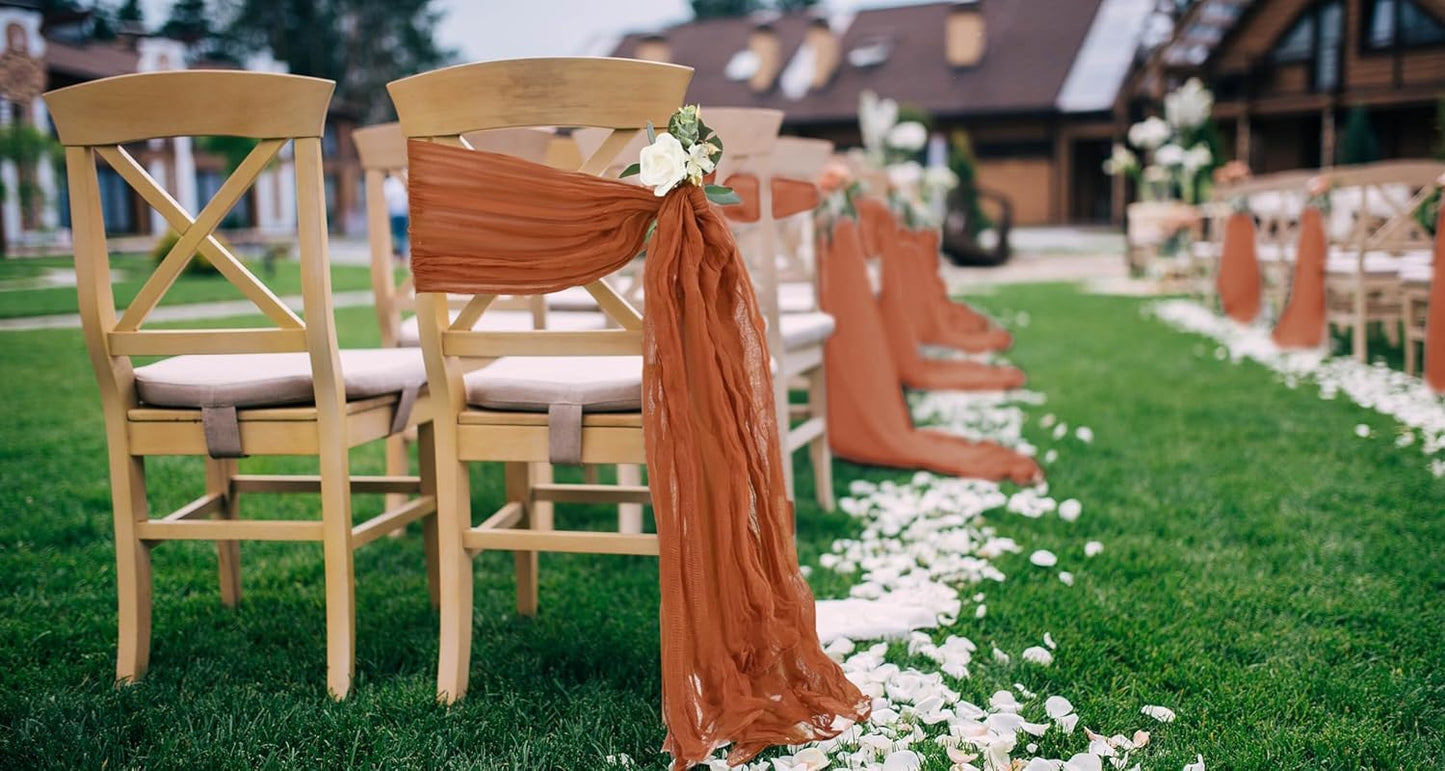 50 PCS Cheesecloth Chair Sashes, Bows Designed ChairSashes, 15.7x108 inch Chair Sashes for Aisle Decorations Universal Chairs Cover Decoration for Wedding Reception Party Banquet (Terracotta)