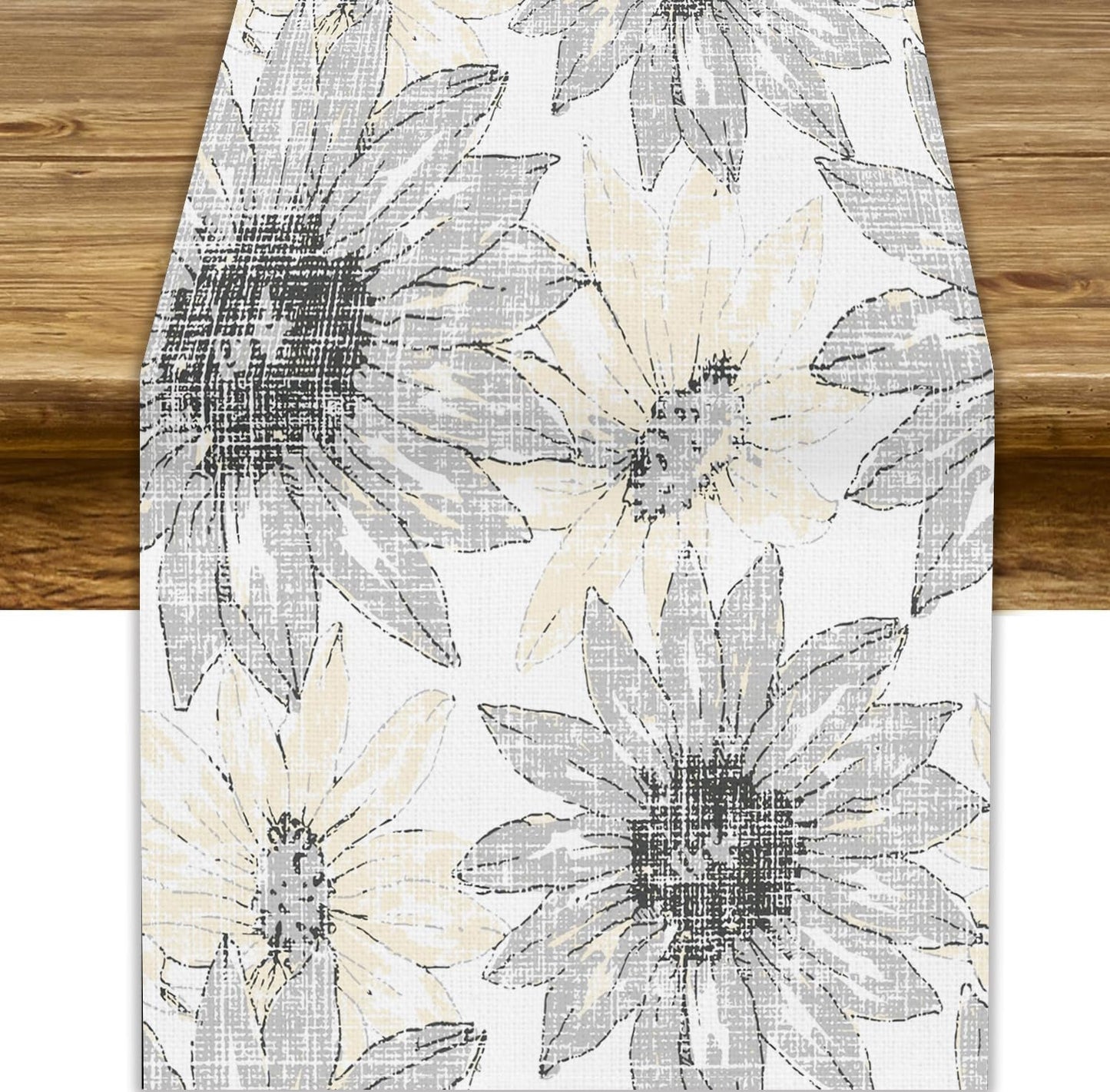 Chrysanthemum Vintage Floral Table Runner, Elegant Grunge Green Sunflower Spring Summer Elegant Pattern Artichokes Flower Table Runner for Party Kitchen Dining Living Room Decor, 13x120 Inch