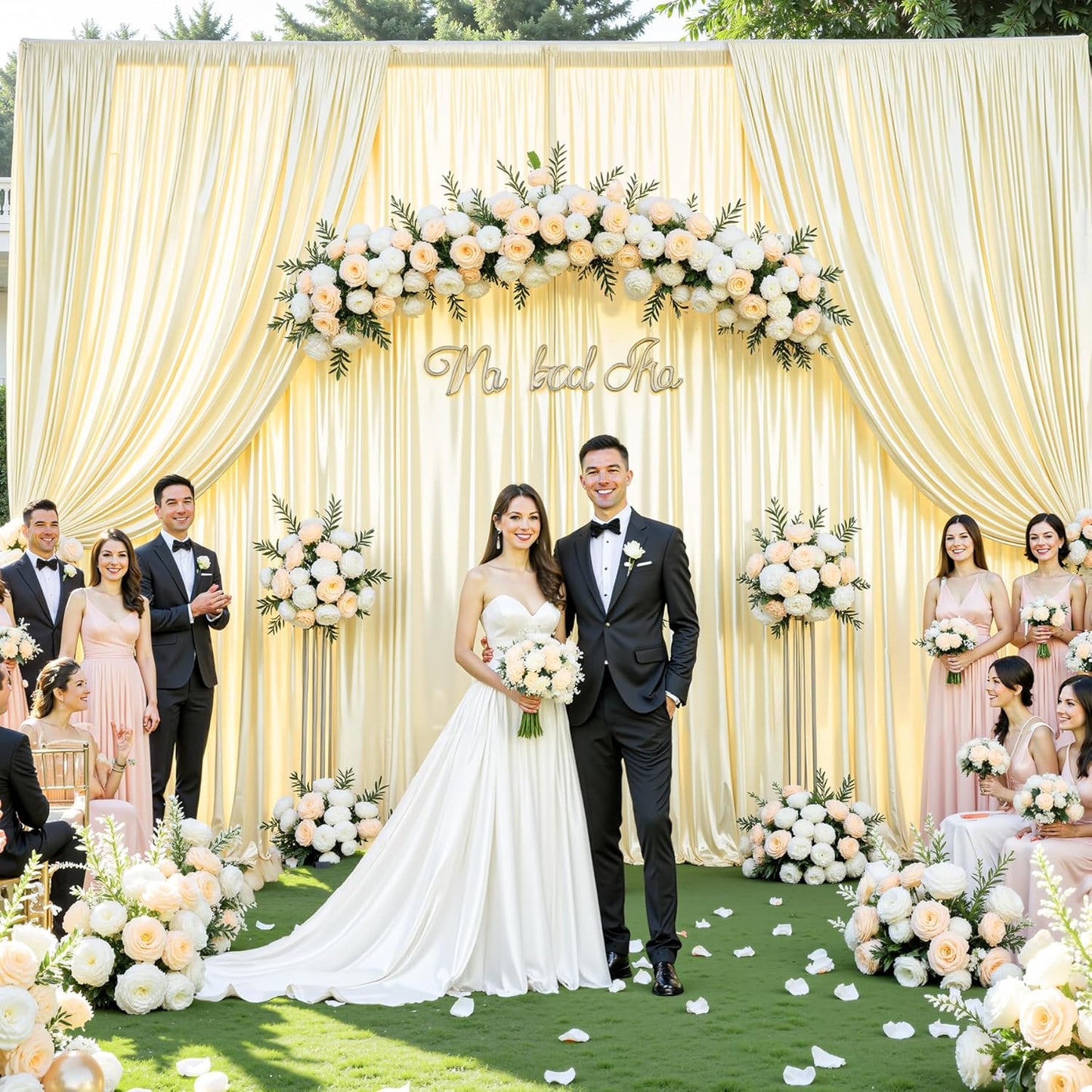 Champagne Glitter Backdrop Curtain for Parties Wedding,10Ft x 10Ft Satin Shimmer Photo Backdrop,Non-Wrinkle Sparkle Drapes for Backdrop,Back Drop for Photography, Birthdays,Weddings,Prom