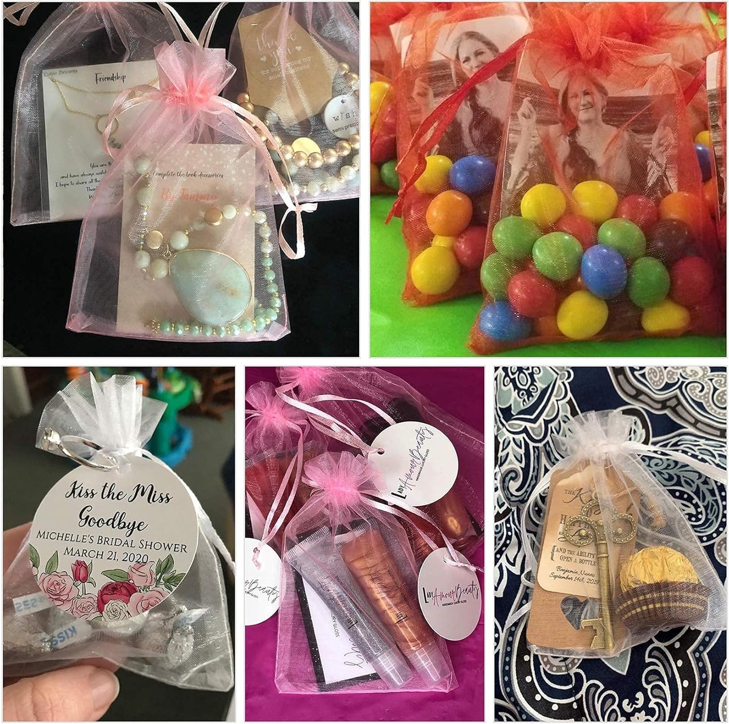 ANZNKU 100 Pack Organza Bags - 4x6 inch Small Sheer Mesh Gift Bags with Drawstring - Premium Orange Favor Bags for Halloween, Wedding, Party, Christmas