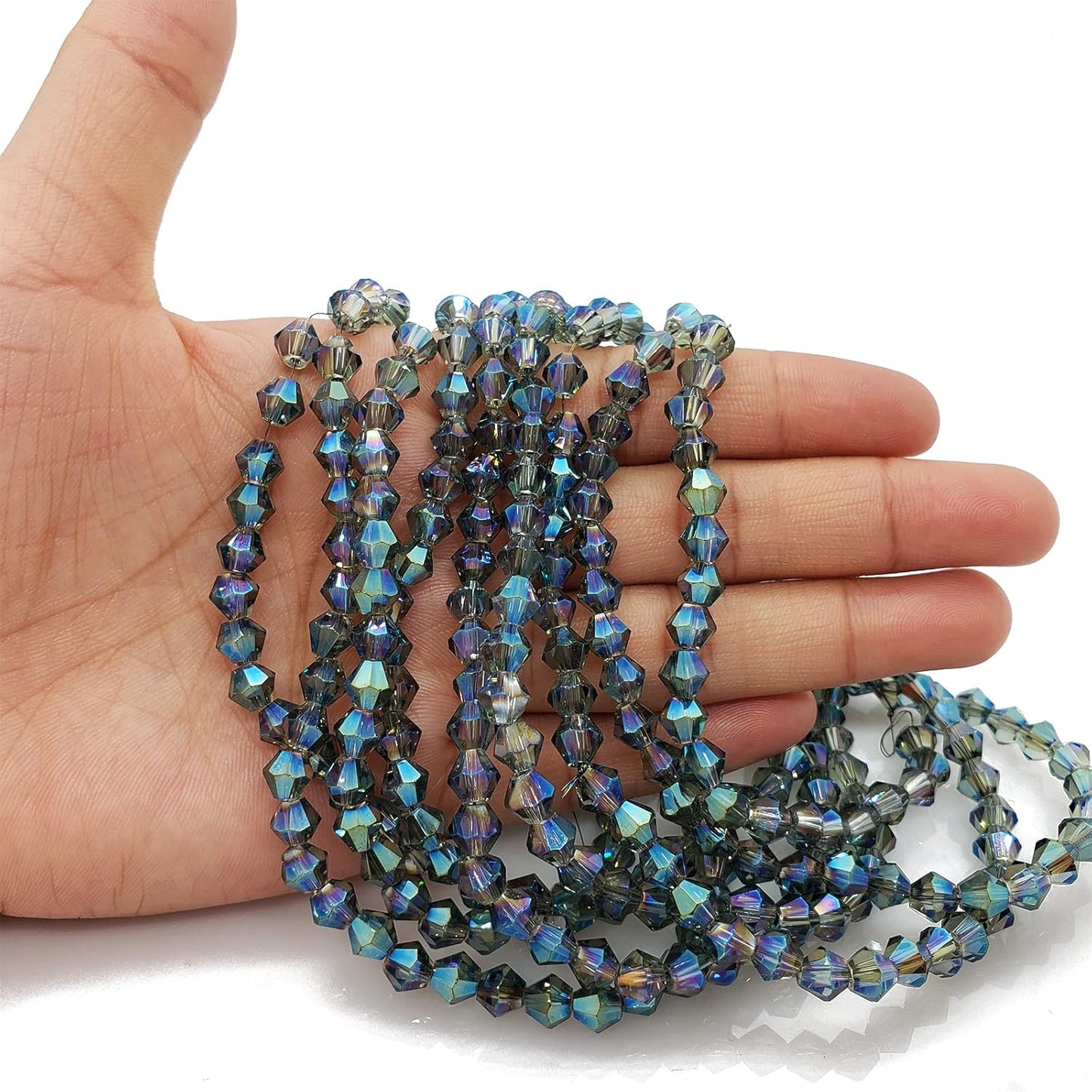 6mm Bicone 450Pcs Clear Green Crystal Glass Beads Faceted Bicone Shape Crystal Glass Spacer Beads for Bracelet Necklace Decorative Hand Jewelry Making (Clear Green, 6MM)