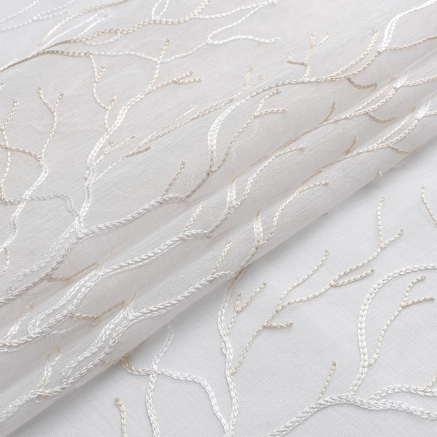 VISIONTEX Sheer Curtains 95 inch Length 2 Panels Set, Decorative Beige Coral Embroidery, Rod Pocket Embroidered Window Drapes for Living Room and Bedroom, 54" x 95"