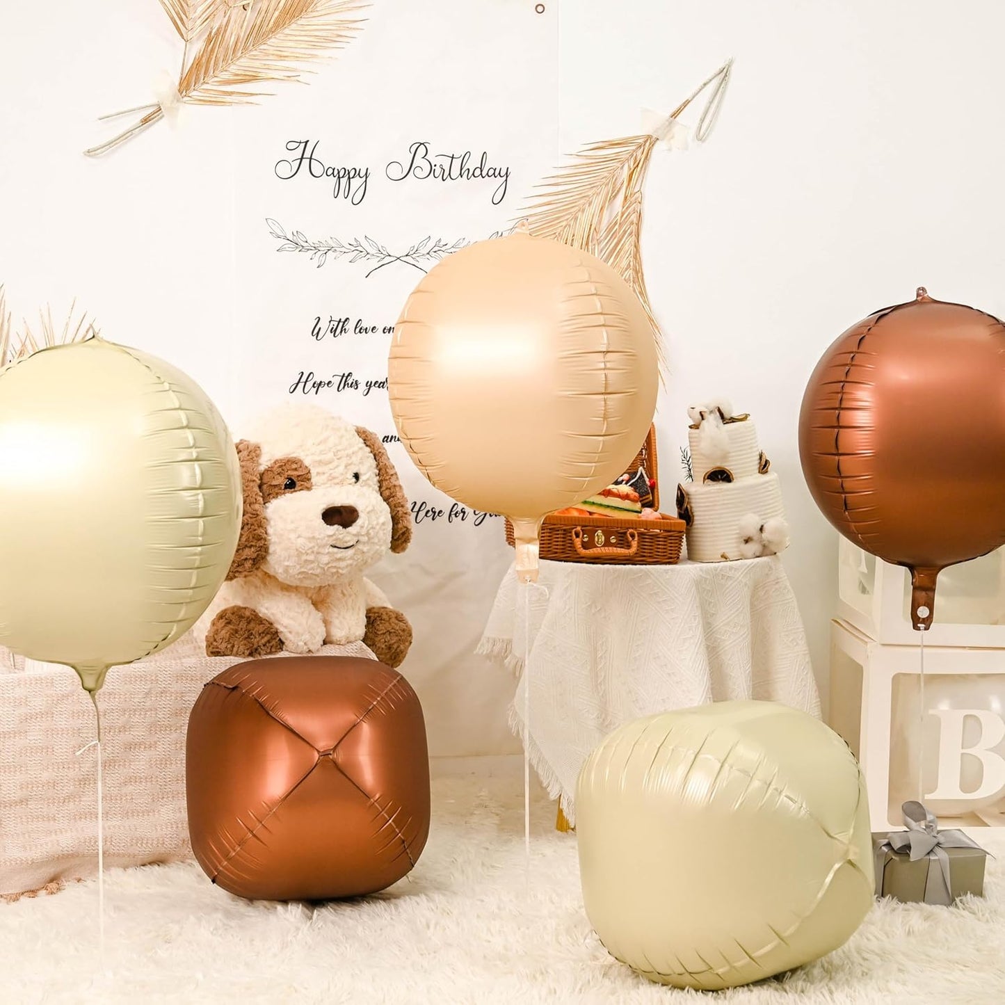 Giant Foil Balloons, 6Pcs Large Cream Sand White Apricot Brown Round Balloons, 22 Inch Big Round Foil Balloon for Boho Birthday Party Baby Shower Wedding Decorations