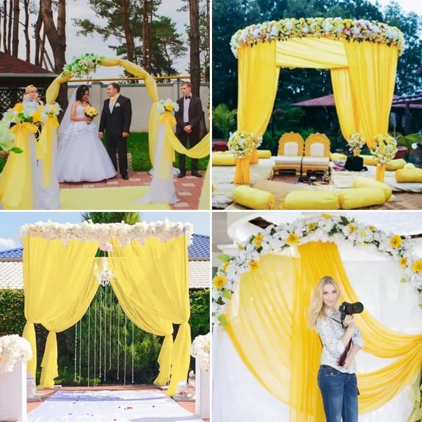 4 Panels Wedding Arch Draping Fabric 28" x 20Ft Curtain Backdrop Wedding Arch Drapes Chiffon Fabric Drape Sheer for Nuptials Party Baby Shower Ceremony Arbor Drapery Reception Ceiling Decor(Yellow)