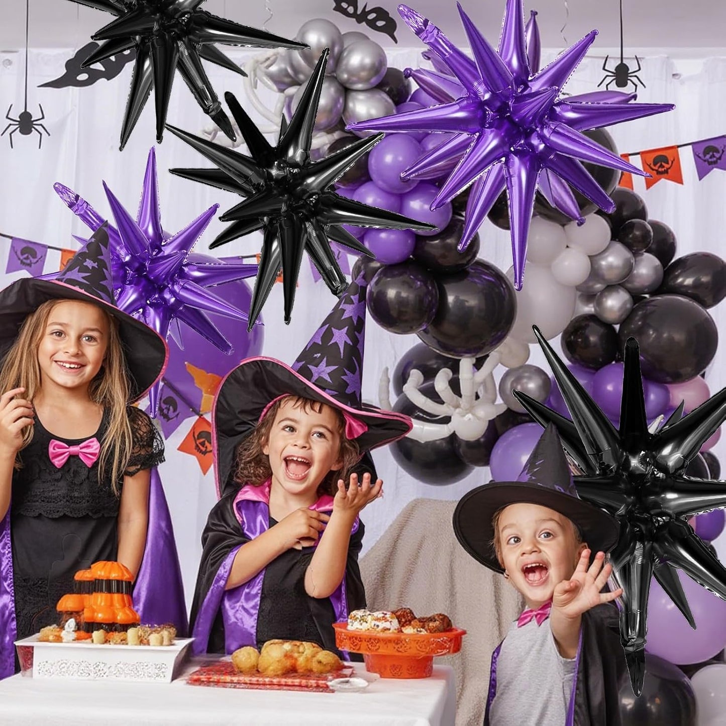 Black Purple Star Balloons,9Pcs 22Inch Black Purple Explosion Spike Cone Helium Polyester Film Star Foil Balloons for Birthday Halloween Anniversary Baby Shower Party Decorations