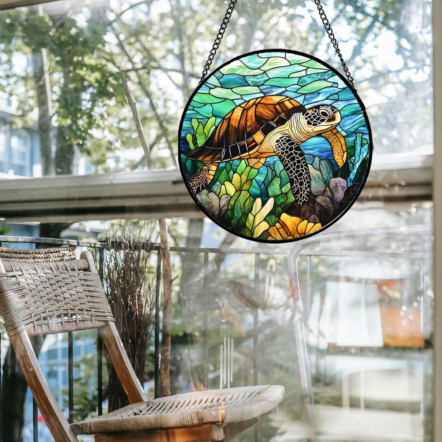 Stained Glass Window Hanging - Cute Sea Turtle Suncatcher for Door Garden Yard Blue Ocean Sun Catchers Decor Christmas Mother's Day Birthday Children's Gifts for Women Mom Nana Friend 15 in