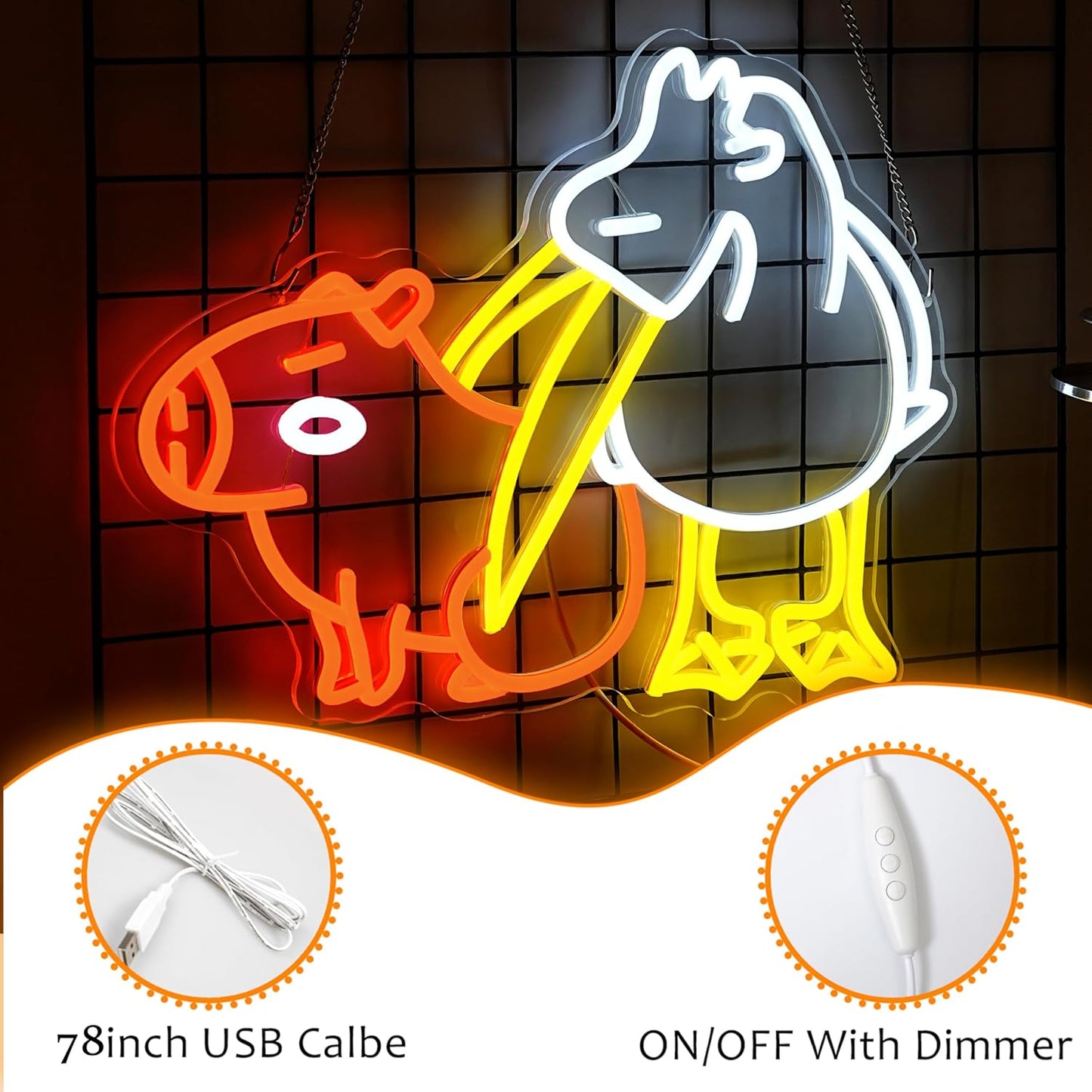 LISIGNVE Capybara Pelican Neon Sign for Wall Decor Funny Capybara Led Neon Light Sign Pelican Neon Light for Children's Room Kindergarten Bedroom Zoo Art Wall Decor(16.5”*12.6”)