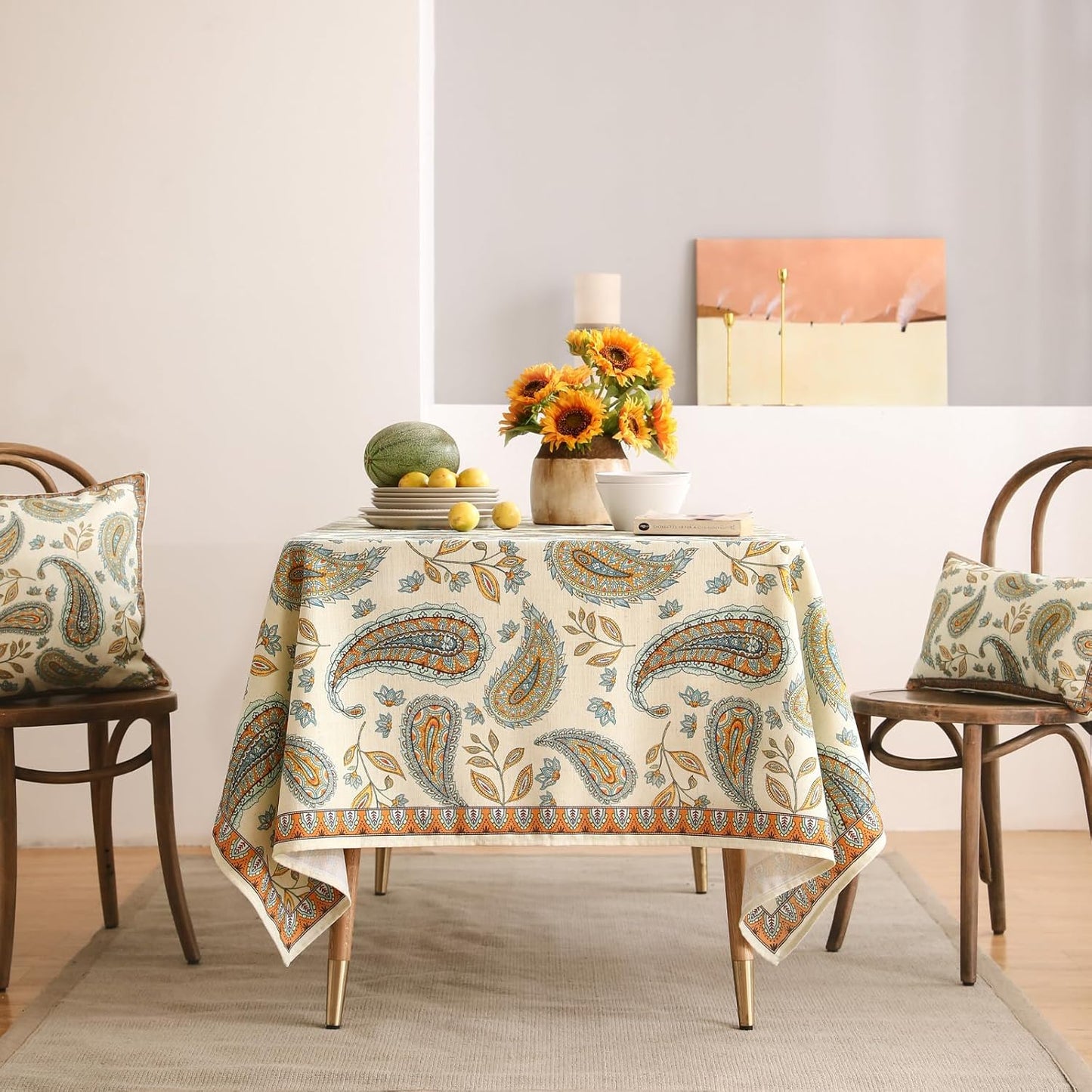 patdrea Designer Vintage Floral Tablecloth for Square Table,Linen Breathable Durable French Table Cloth,Durable Cover for Kitchen Dining,Christmas,Thanksgiving,Tea Party,67"x67"-Lysaniya